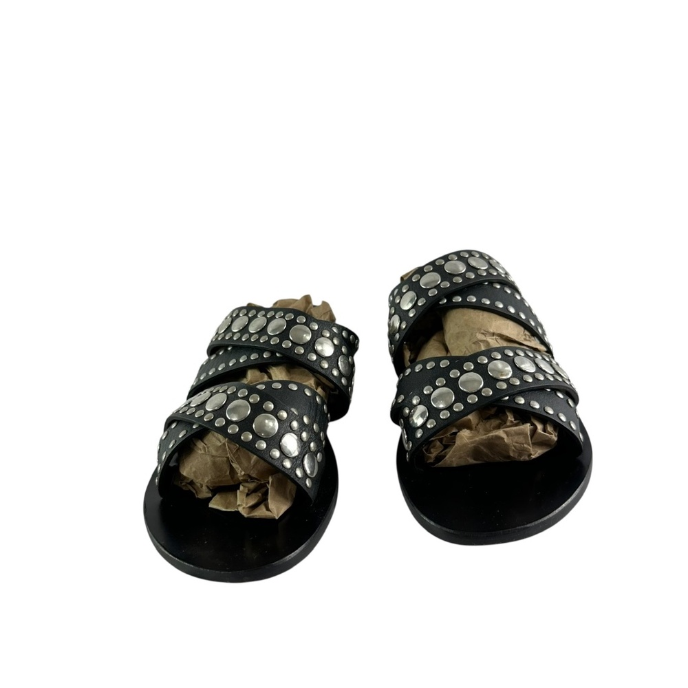 Genuine NANNI Black Leather Studded Sandals Size 36 6 US Made In Italy